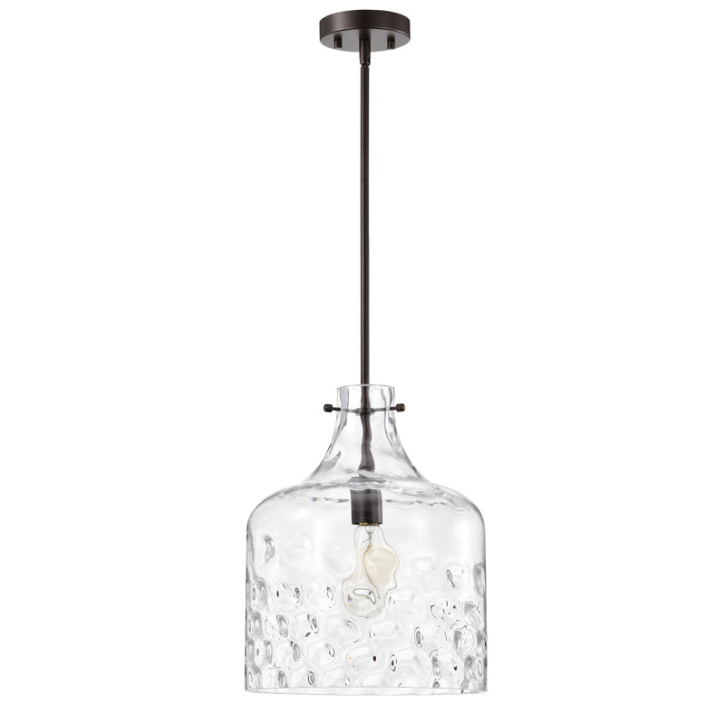Daelan Oil Rubbed Bronze Clear Dimpled Glass Single Light Pendant Light - 12in