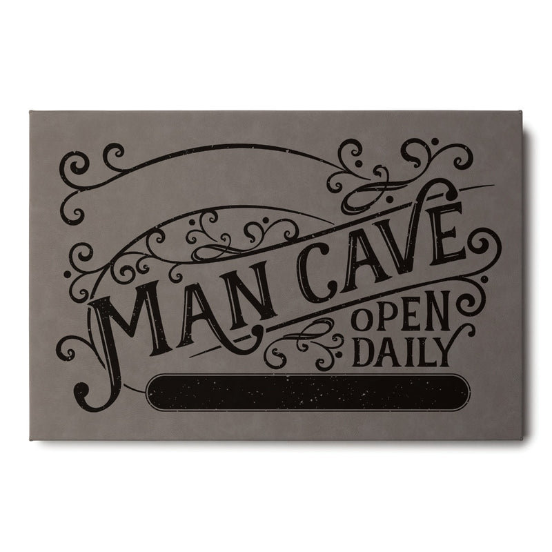 Man Cave 12x18 Gray Leather Personalized Canvas