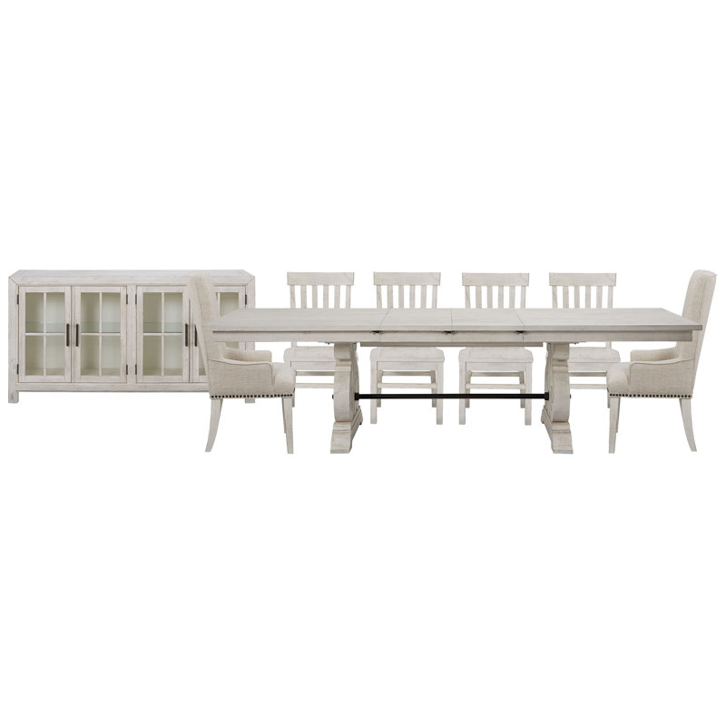 Jaavon Extendable Rectangular Dining Table With 4 Side Chairs 2 Host Chairs And Buffet, 8 Pieces: Table, Sideboard, 6 Chairs