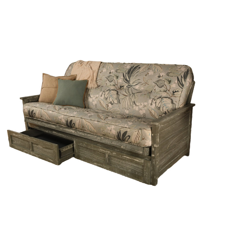 Futon double avec matelas avec rangement Emmiliano, 100% polyester de pluie Takara, Gris patiné