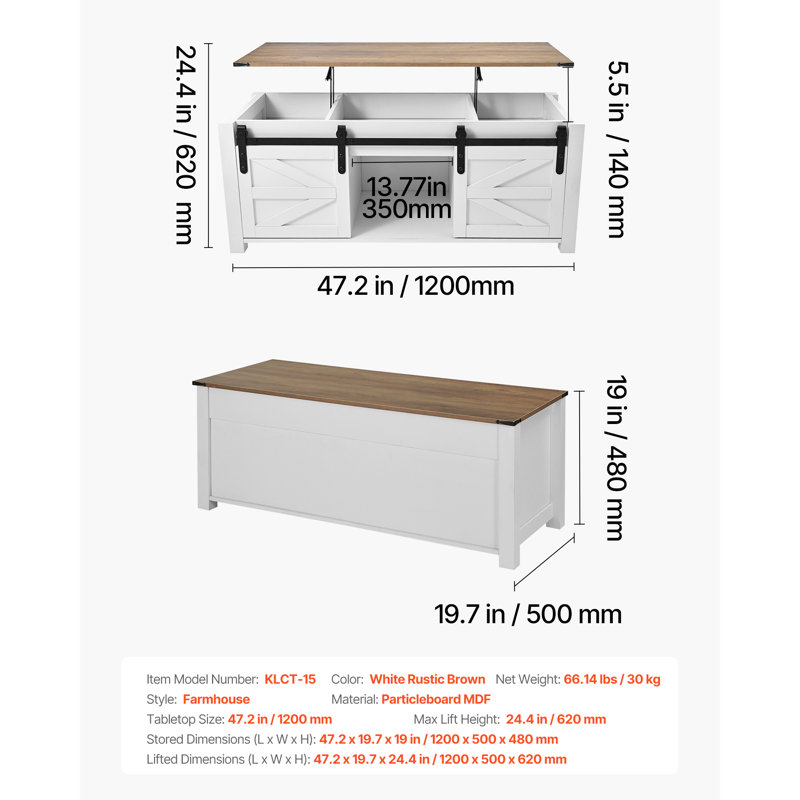 Table basse 47,2 po Farmhouse