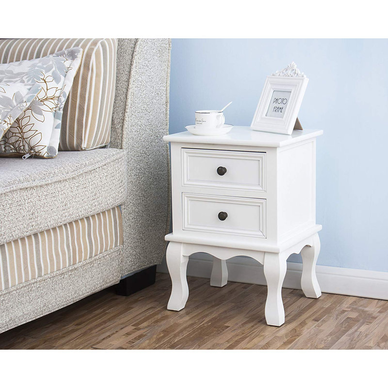 Stephon 35cm W Manufactured Wood Bedside Table, White/White