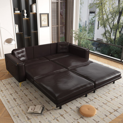 Modern Tufted Convertible Sofa Bed With Extra-Wide Armrests