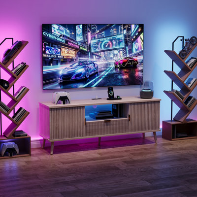 58" Fluted TV Stand for TVs Up to 65 Inches, Entertainment Center with Power Outlet & Drawer, Media Console Table with Adjustable Shelf for Living Room, Bedroom