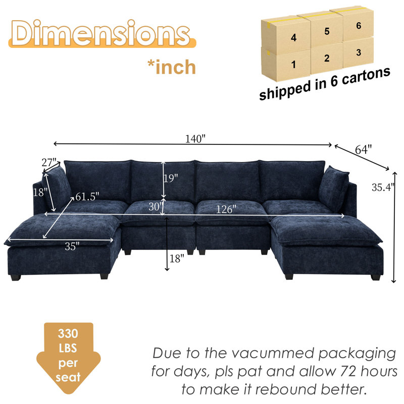 Canapé modulaire surdimensionné en forme de U de 140 po, canapé modulaire profond avec repose-pieds et canapé-lit Comfy Cloud