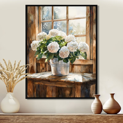 Draquan hortensias sur la table de grange II - décoration murale hortensias
