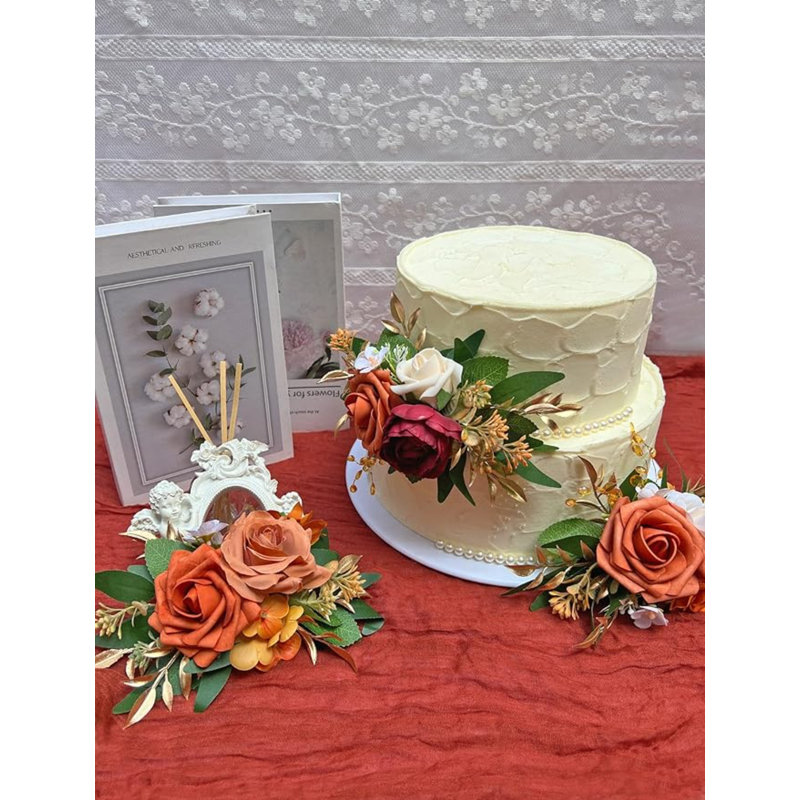 3 pièces de décoration de gâteau de mariage, Orange/rouge