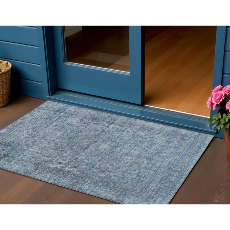 Tapis d'extérieur lavable abstrait bleu et beige 3 pi x 5 pi