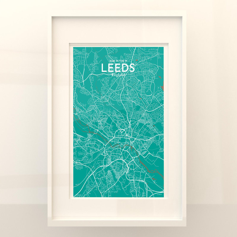 Carte de la ville de Leeds, impression, Vert / brun, H 17 po x l 11 po