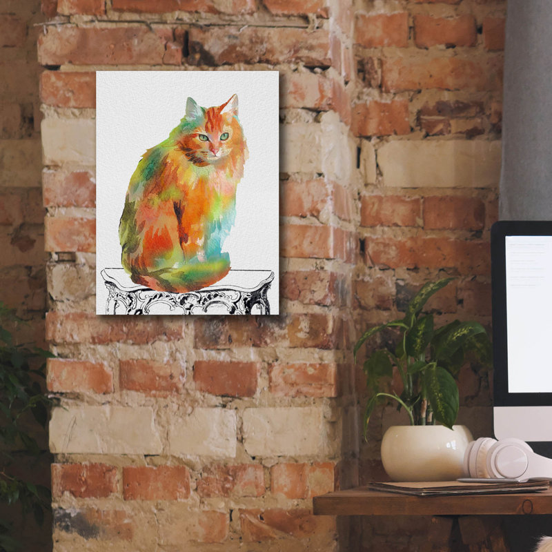  «Watercolor Cat On Table F» par Jean Plout, art mural sur toile, 12 po x 16 po