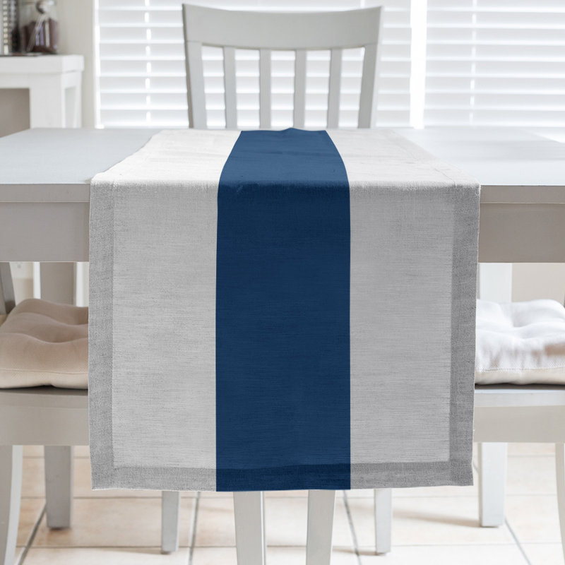Chemin de table Seattle, Houston, 90 po x 16 po, Blanc / bleu marine / gris
