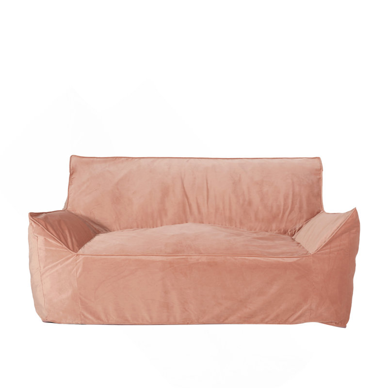 Fauteuil à billes surdimensionné 2 places avec accoudoirs Velveteen, rose, Velours rose