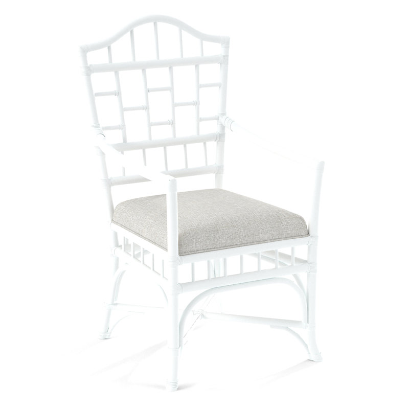Chippendale Upholstered Arm Chair, Frost White, White Performance Fabric; 0851-94