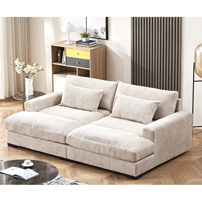 Canapé à profondeur de 54 po, S. O., Velours côtelé beige