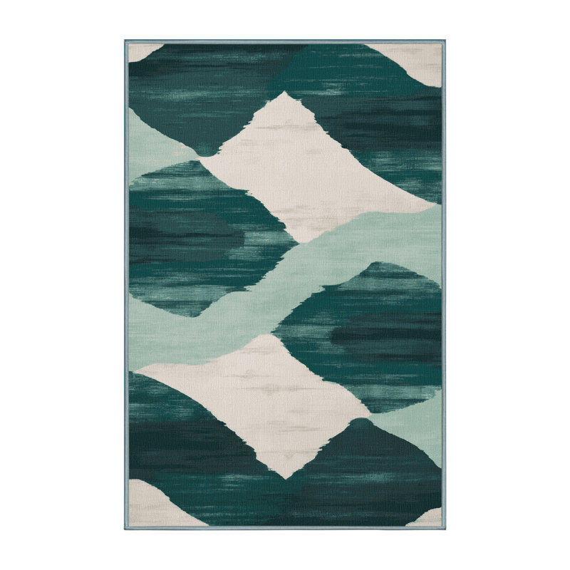 Tapis bleu aquarelle lavable à la machine, Rectangle 6 pi x 9 pi