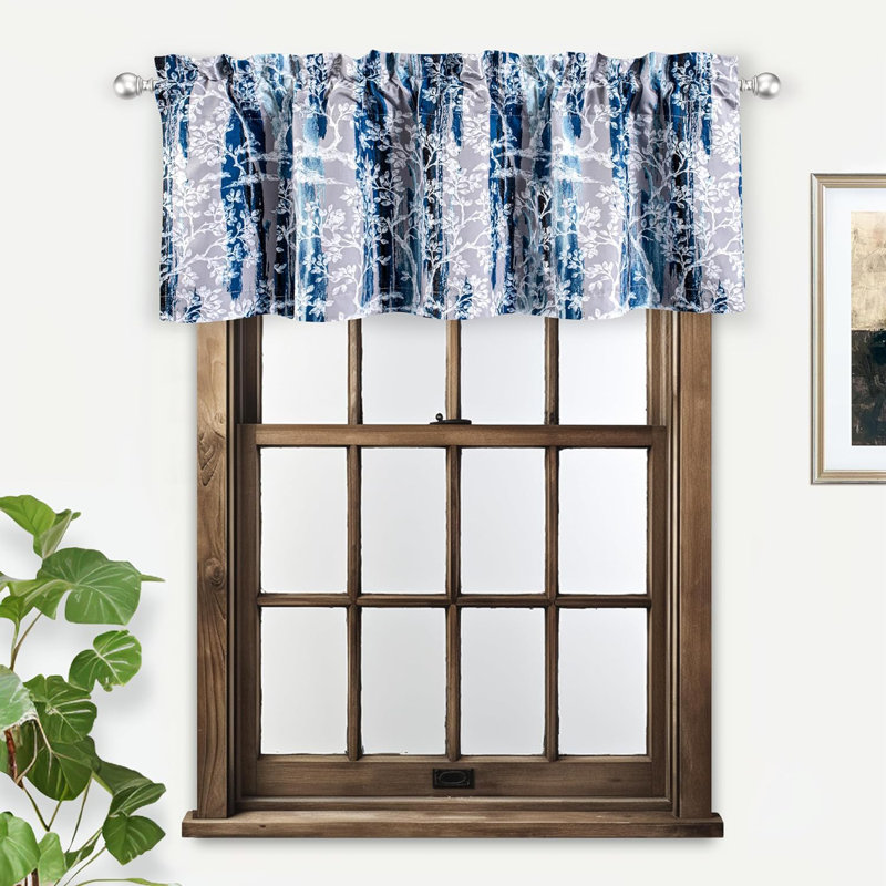 Floral Tailored Window Valance, Navy/Gray