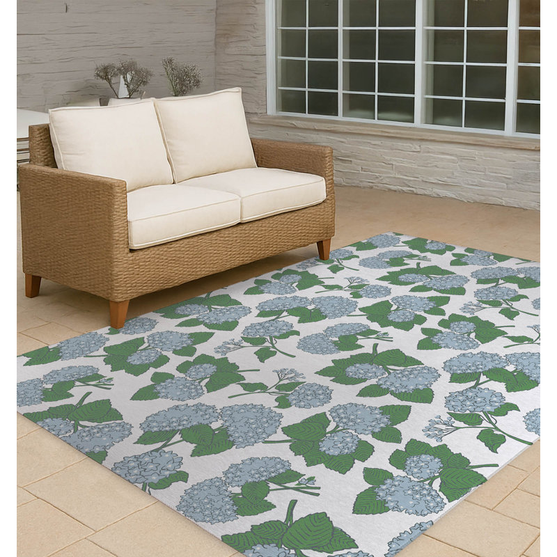 Hydrangea Non Slip Outdoor Rug, Rectangle 3' x 5'
