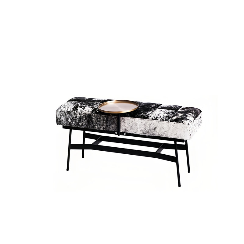 Banc rembourré en cuir de vache, H 17,71 po x l 49,21 po x P 15,74 po