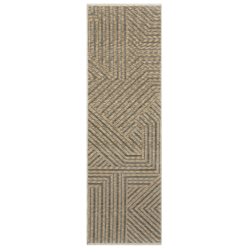 Eidan Industrial Geometric Lines Beige/ Grey Area Rug, Runner 2'3" x 7'9"