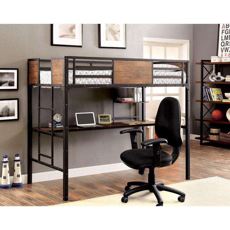 Lit mezzanine simple en bois massif avec bureau intégré Lanza