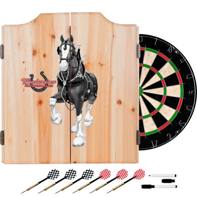 Budweiser Clydesdale Trademark Global Bristle Dartboard and Cabinet Set (Darts Included)