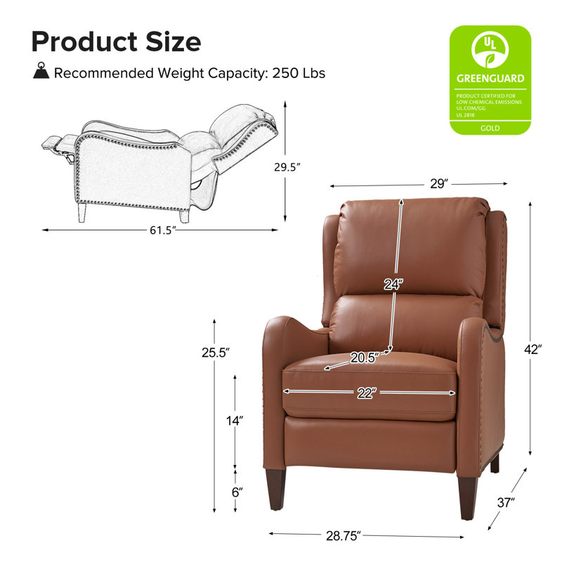 Fauteuil inclinable en cuir Beecher 28,75 po, Cuir pleine fleur brique