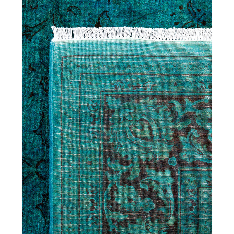 Overdyed Hand-Knotted Wool Modern-Contemporary Green Area Rug 6' 3" x 9' 1"