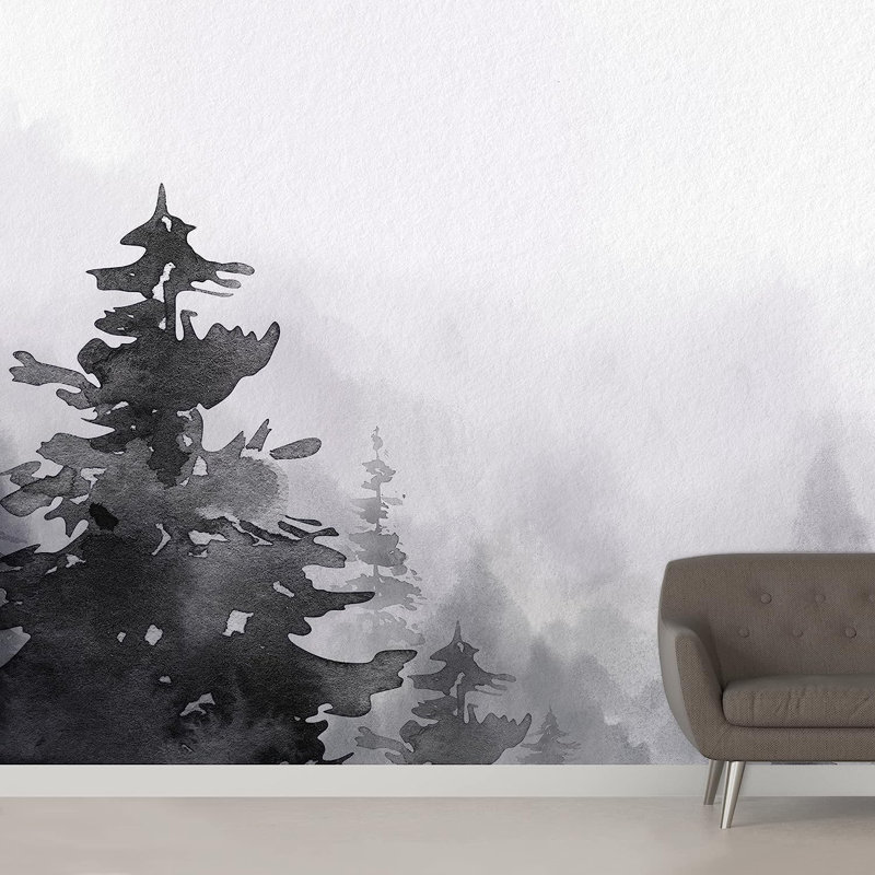 Murale à peindre forêt de pin noir et blanc, L 66 po x l 96 po