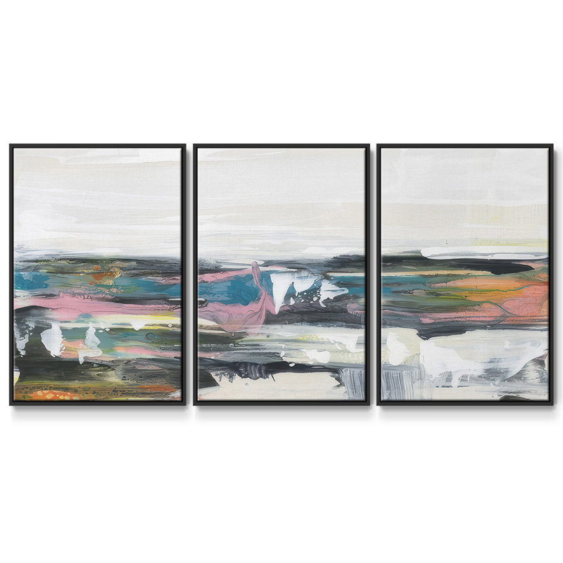 Happy Seascape II - Toile encadrée multi-pièces, H 40 po x l 78 po x P 2 po, Noir