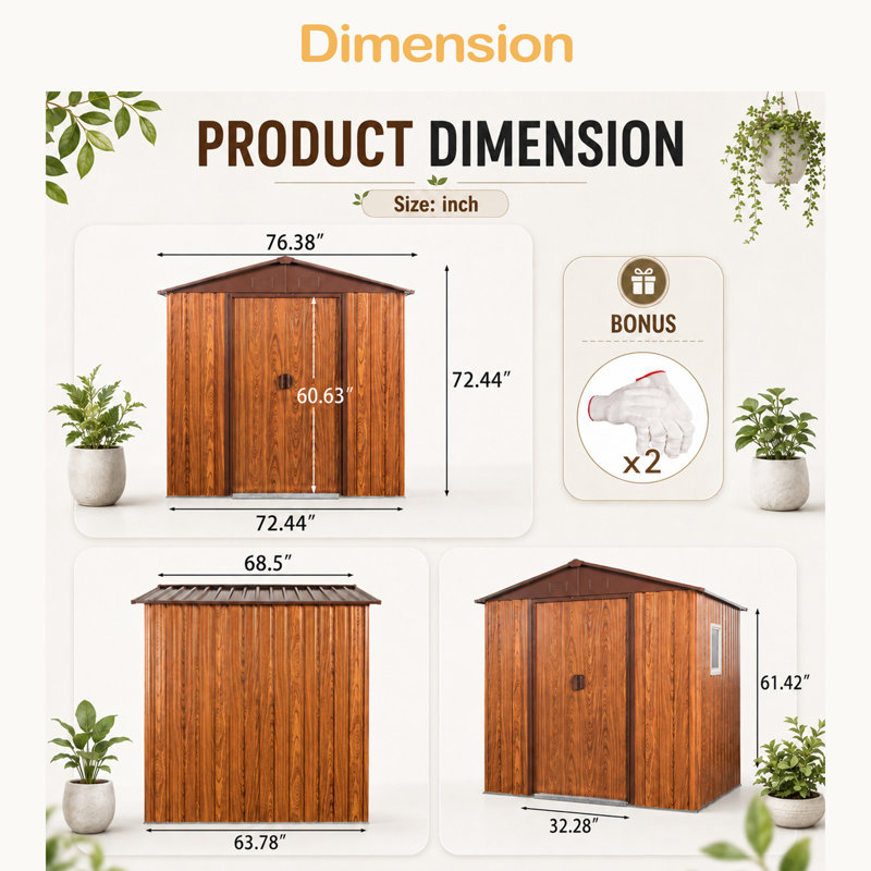 Remise de rangement extérieure en métal 6 pi x 6 pi avec base en métal
