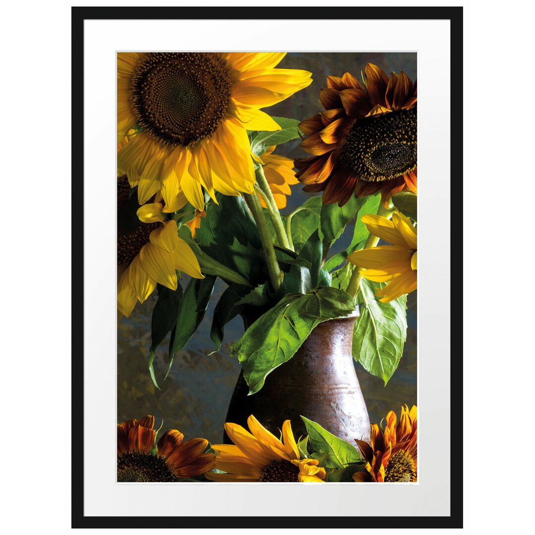 Gerahmtes Poster Sonnenblumen in Vase