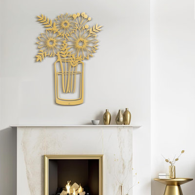 Sunflowers in Vase Minimalist Modern Abstract Wall Accent Sculpture Hanging Decoration Metal Wall Decor