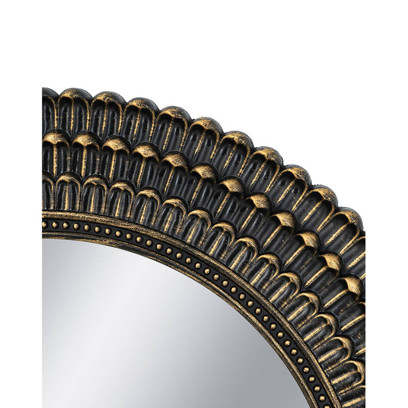 D26.5" Round And Wooden Accent Mirror With Woven Texture