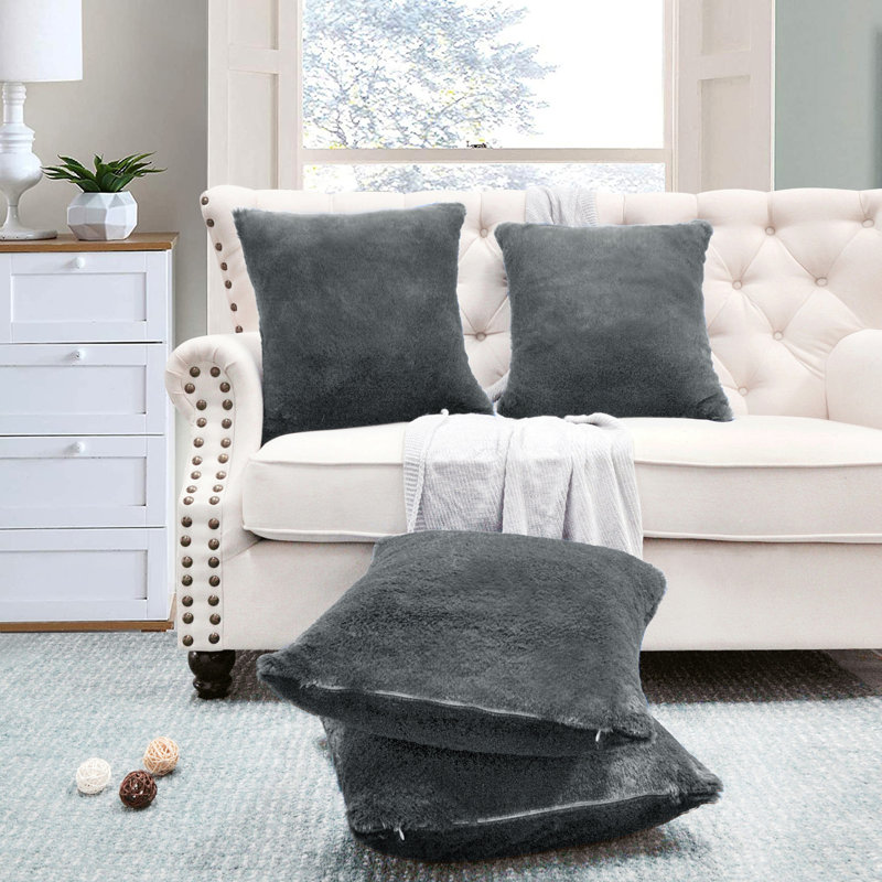 Housse de coussin réversible en fausse fourrure, Étain