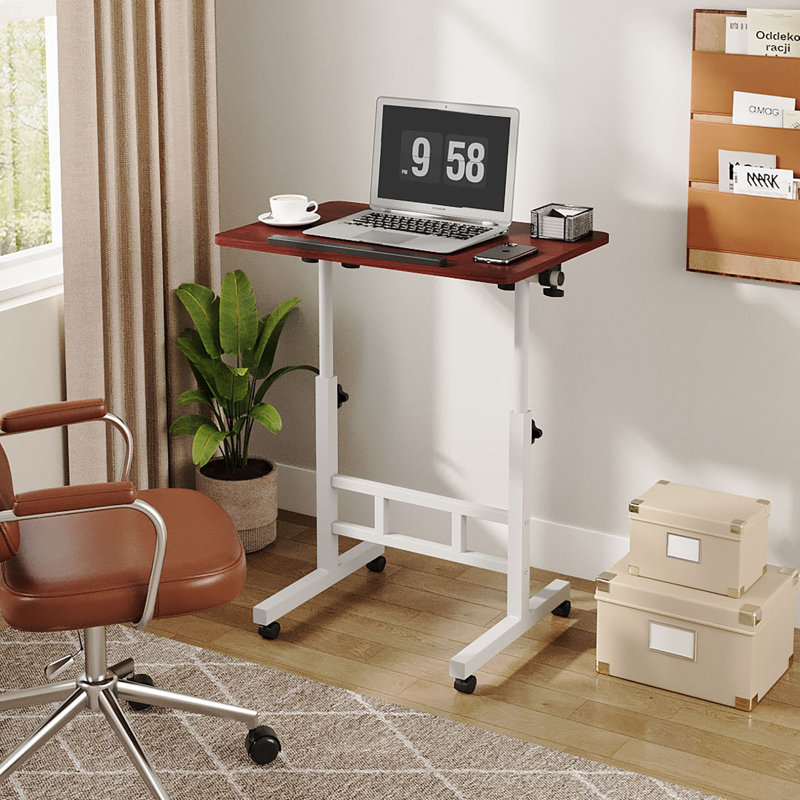 Adjustable Metal Base Computer Desk, Dark Walnut