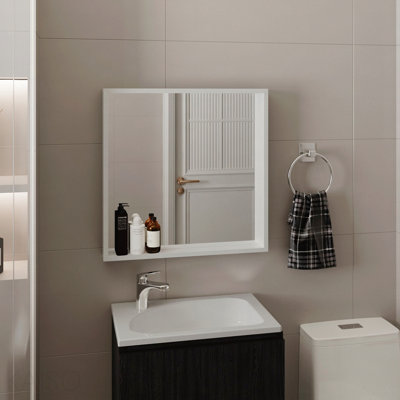 Medicine Cabinet With Mirror And Storage, Wall-Mounted Mordern Bathroom Organizer, White