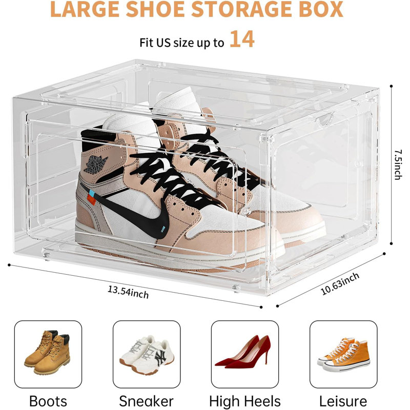 Upgraded Thickened Sturdy Large Shoe Boxes Clear Plastic Stackable 9 Pack Shoe Storage Organizer For Closet/Entryway, Drop Front Shoe Box With Magnetic Door, Shoe Display Case, Fit Up To US Size 14