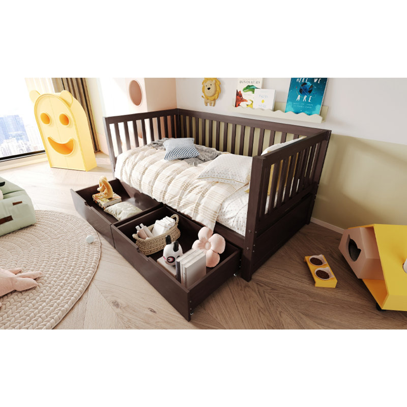 Lit convertible pour tout-petits avec tiroirs de rangement, Espresso