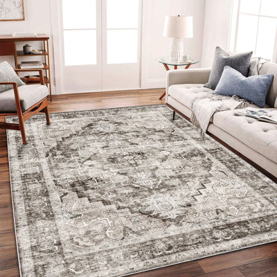 Tapis d'intérieur mince, lavable, kaki épais, 90 x 150 cm, style vintage, pliable, aspect vieilli, antidérapant, idéal pour chambre, salon ou salle de bain.