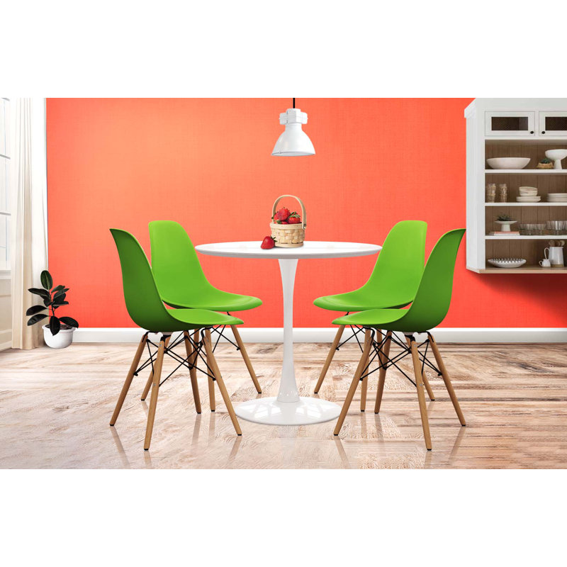 Table de salle à manger Modholic Tulip, Vert, H 29,75 po x l 35,5 po x P 35,5 po, 5 Pieces: Table, 4 Chairs