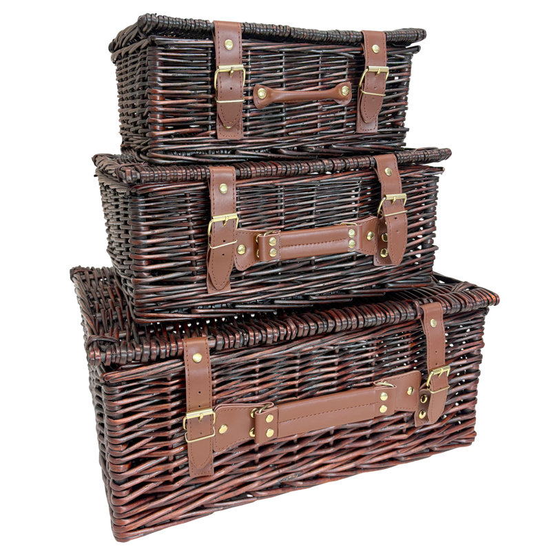 Wicker Hamper Basket with Lid, Brown, 34 L