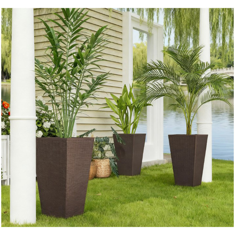 Ensemble de 3 pots à fleurs d'extérieur avec trou de drainage pour jardinières d'extérieur et d'intérieur, Brun