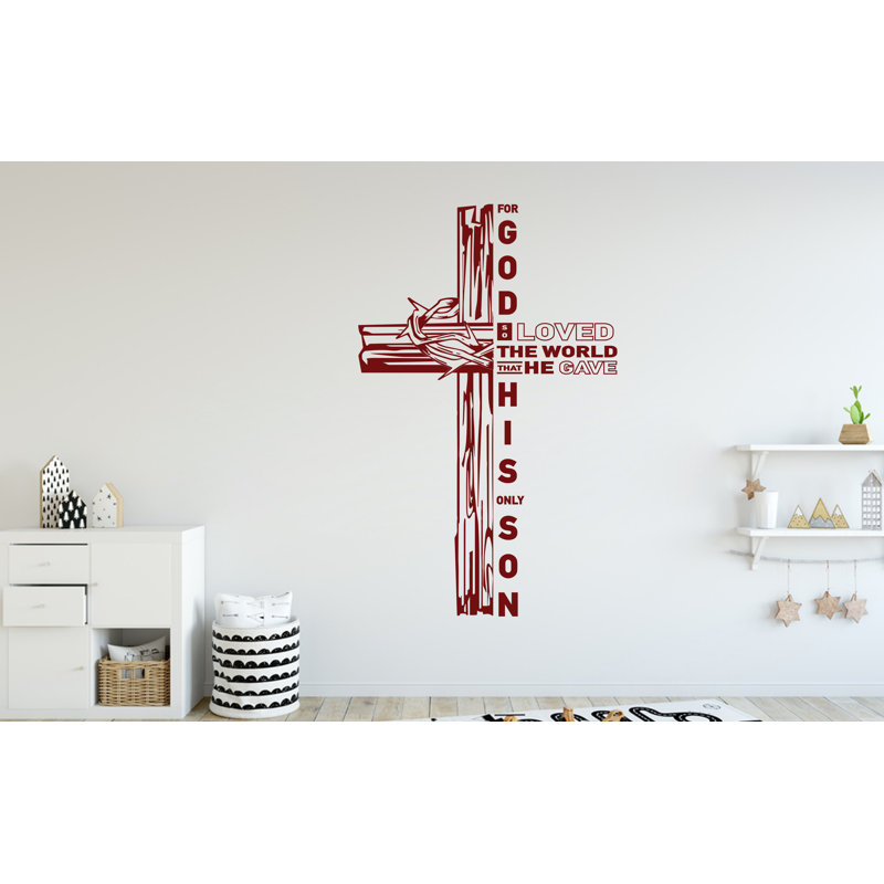 Adhésif décoratif Jésus, croix, décoration murale, cadeau d'art chrétien, dessin au trait, verset de la Bible 349DRE