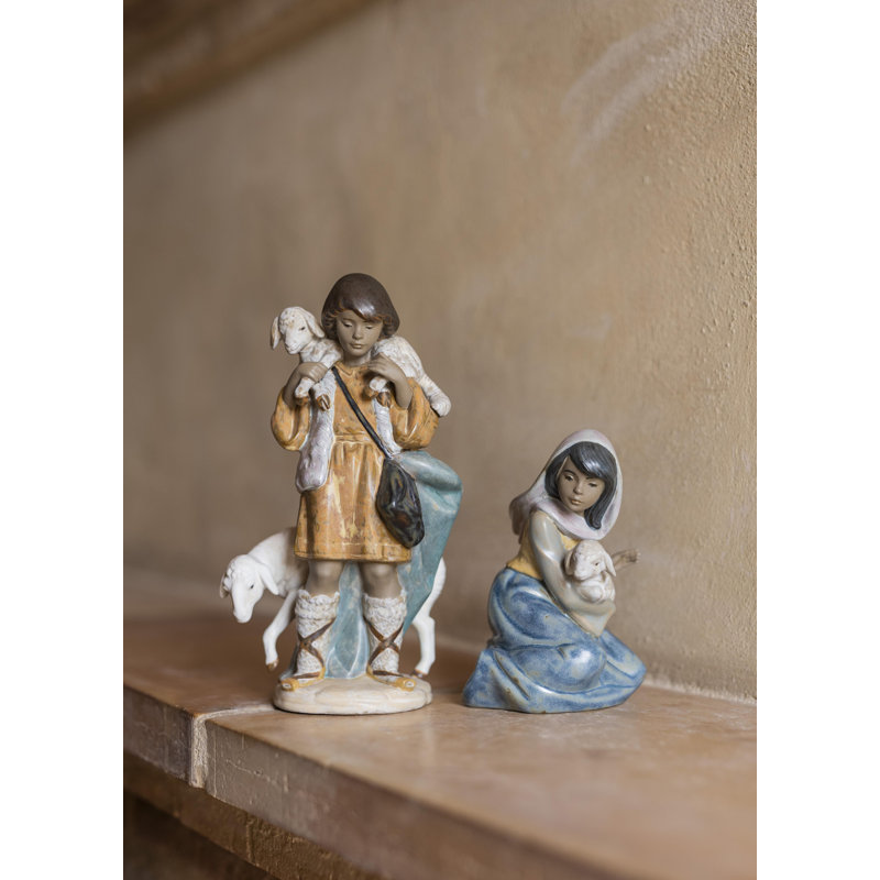 Figurine berger garçon, Brun / jaune / ivoire