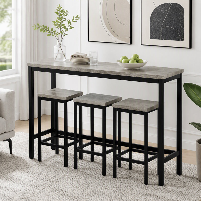 Ensemble table haute de 4 pièces avec 3 tabourets