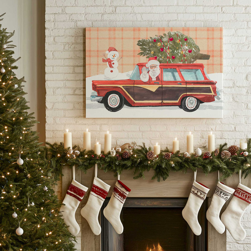 Imprimé wagon du Père Noël, H 12 po x l 18 po x P 1,25 po, Toile tendue