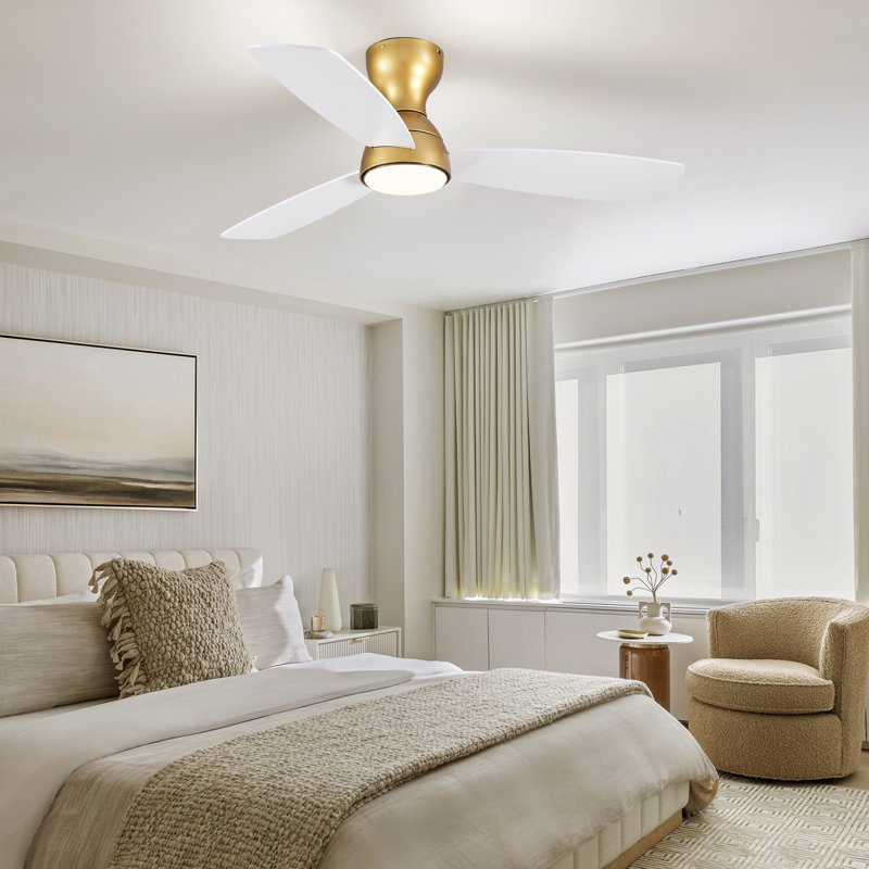 32'' Small Ceiling Fan With Light Kit & Remote, White, Gold, 42"