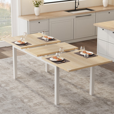 Extendable Dining Table 43.7"-63" Rectangular Kitchen Table for 6-8, Metal Legs, Space-Saving Expandable Table for Small Apartments, White-ONLY TABLE
