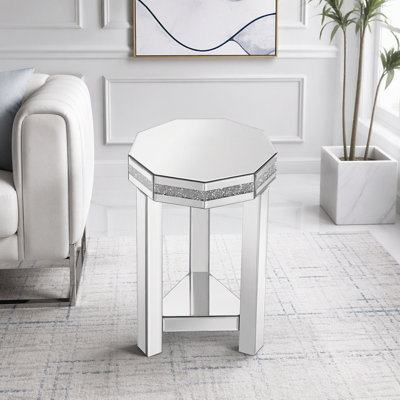 Mirrored Square End Table with Crystal Inlay