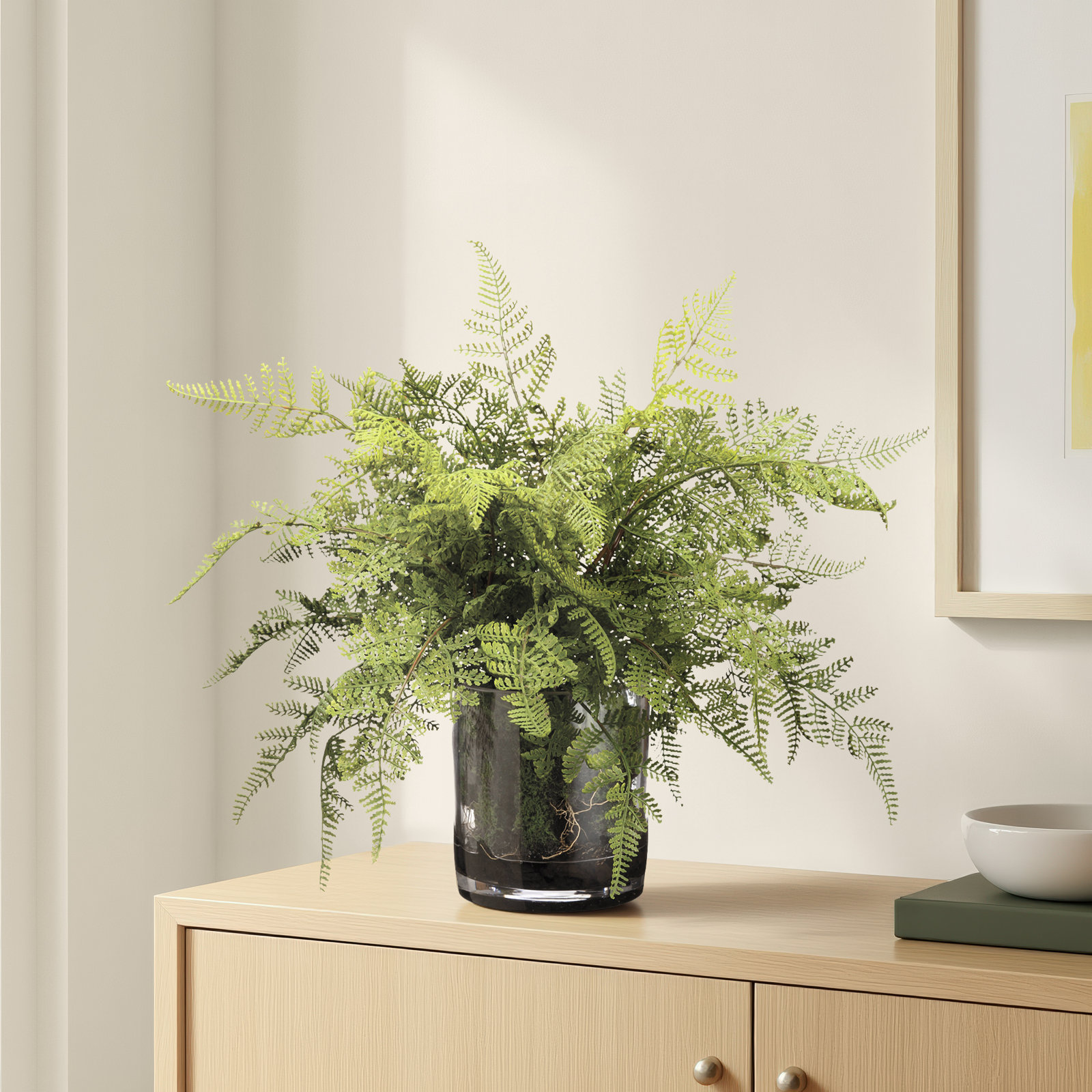 17'' Faux Fern Plant in Glass Vase